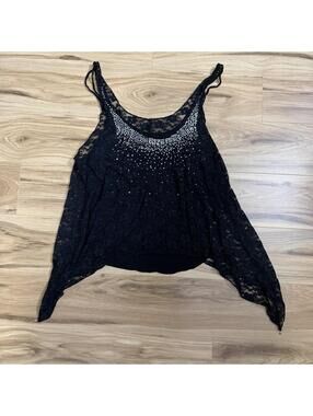 Charlotte Russe Black Lace Rhinestone Tank Handkerchief Hem L Whimsigoth